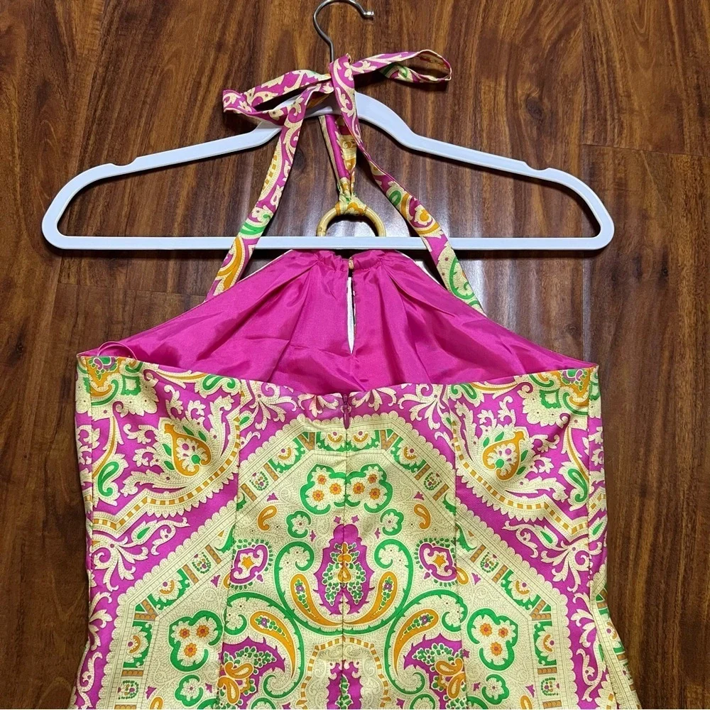 J McLaughlin Silk Halter Bright Paisley Medallion Print Dress size 2 - Picture 6 of 15